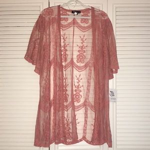 Peachy / Coral Pink Lace Cardigan by Miss Chievous